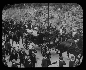 George Prince of Wales and Princess Mary driving down Richmond Hill, Truro, Cornwall. 15th July 1903