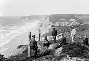St Columb Minor Collection: Group on a clifftop near Watergate Bay Hotel, St Columb Minor, Cornwall. June 1909