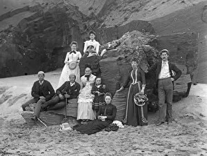 Images Dated 3rd August 2018: Group of people posed below cliff at Padstow, Cornwall. Probably 1890s or early 1900s