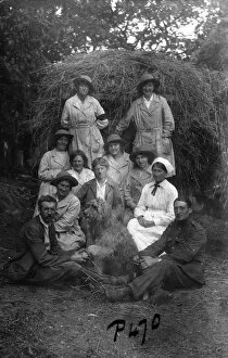Women's Land Army Collection: Group photograph with members of the First World War Womens Land Army, Tregavethan Farm, Truro