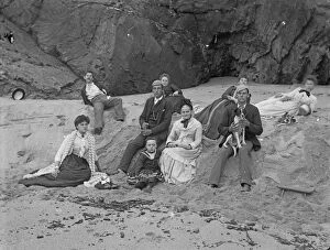 Padstow Collection: A group posed on the beach, Padstow, Cornwall. Probably 1890s or early 1900s