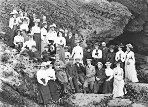 Images Dated 24th May 2018: A group posed by the rocks at Godrevy, Gwithian, Cornwall. Early 1900s