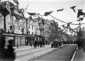 Images Dated 11th June 2018: A highly decorated Boscawen Street looking east, Truro, Cornwall