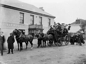 Transport Collection: Horse Bus at Rame Cross, Wendron, Cornwall. Around 1900s