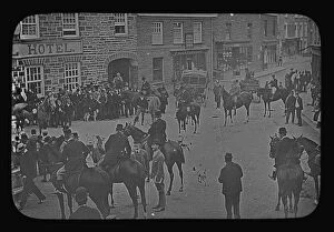 Newquay Collection: A hunt meet outside the Commercial Hotel, Newquay, Cornwall. Early 1900s