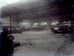 Images Dated 23rd July 2018: Interior of Princes Garage with vehicles, H. T. P. Motors Ltd, Truro, Cornwall. Early 1920s