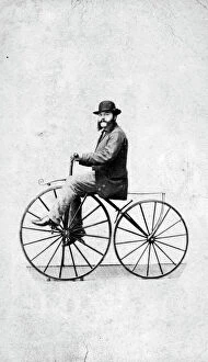 Transport Collection: Joseph Tangye (1826-1902) on a velocipede, probably Wolverhampton, West Midlands. Around 1870