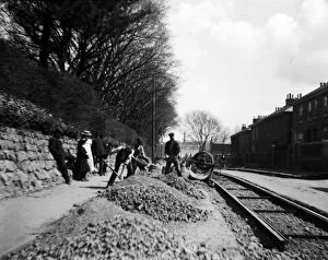 Transport Collection: Laying track for the Camborne Redruth tramway, Redruth, Cornwall. Around 1902