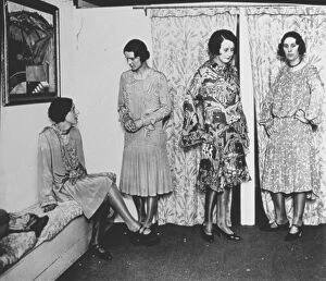 St Ives Collection: Local girls modelling Crysede silk dresses, St Ives, Cornwall. Around 1927