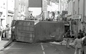Lorry crash, Lostwithiel, Cornwall. September 1990
