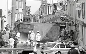 Lorry crash, Lostwithiel, Cornwall. September 1990