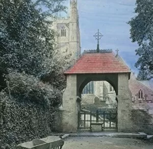 Images Dated 17th December 2015: Mawgan Church and Lychgate, St Mawgan in Pydar, Cornwall. Around 1925