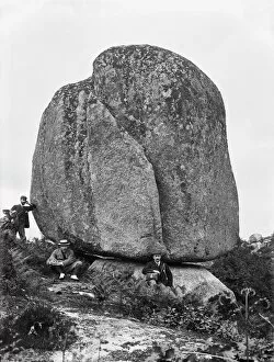 Luxulyan Collection: Three men by near a huge granite boulder, Luxulyan Valley, Cornwall. 1900