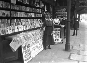 Truro Collection: Newsagent stand at Truro Railway Station, Cornwall. 1915