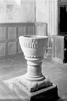 Images Dated 12th March 2019: The Norman font, Church of St Sithney, Sithney, Cornwall. April 1935