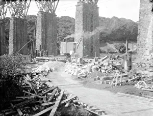 Old Carnon Valley viaduct showing early stage of replacement, Perranwell, Cornwall. Around 1931-1932