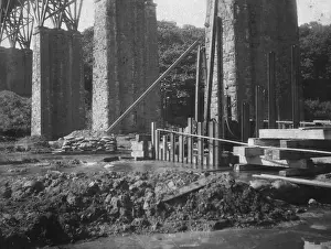Old Carnon Valley viaduct showing early stage of replacement, Perranwell, Cornwall. Around 1932