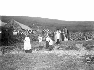 Gunwalloe Collection: Procession across the beach at Church Cove, Gunwalloe, Cornwall. Early 1900s