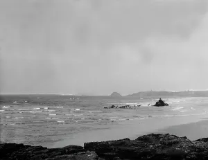 Remains of the French three-masted barque Seine at Perranporth, Cornwall. 1901