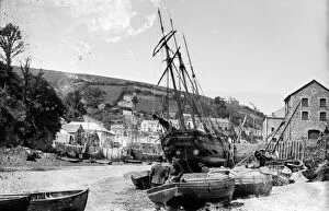 Looe Collection: A schooner and other boats, East Looe Quay, Looe, Cornwall. Around 1890