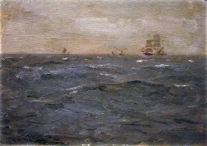 Images Dated 29th August 2019: Seascape with Sailing Craft, Henry Scott Tuke (1858-1929)
