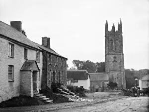 Images Dated 11th October 2018: The Square and Church of St Probus and St Grace, Probus, Cornwall. Early 1900s