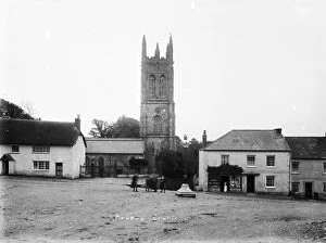 Images Dated 21st July 2018: The Square looking towards the Church of St Probus and St Grace, Probus, Cornwall. Early 1900s
