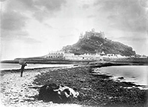 Images Dated 14th December 2019: St Michaels Mount at low tide, Mounts Bay, Cornwall. 1894