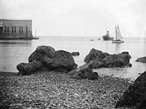Porthoustock Collection: Stone barges at the jetty, Porthoustock, St Keverne, Cornwall. Early 1900s