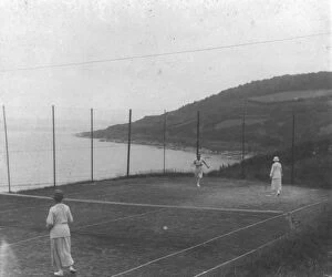Images Dated 27th November 2018: Tennis courts at Carbis Bay Hotel, Lelant, near St Ives, Cornwall. Probably 1925