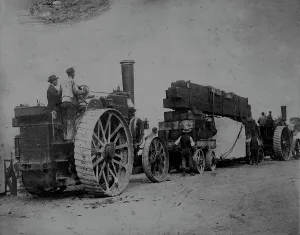 Transporting granite blocks for King Alfreds statue to Penryn Station, Penryn, Cornwall. 1901