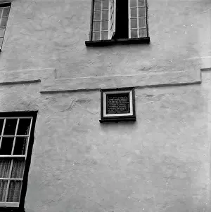 The Tree Inn and the notice in its wall regarding the Battle of Stratton during the English Civil War, Fore Street, Stratton, Cornwall. 1962