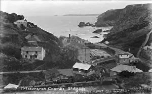 Trevaunance Coombe with steamworks in foreground below Wheal Friendly, St Agnes, Cornwall. Early 1900s