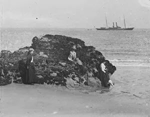 St Merryn Collection: Unidentified two funnelled steam yacht off Harlyn Bay, St Merryn, Cornwall. Probably early 1900s