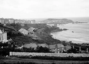 Images Dated 30th August 2016: View of St Ives with the railway station in foreground. Around 1880