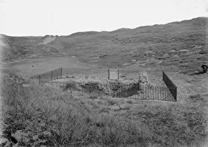 Images Dated 28th January 2019: A view of St Pirans Oratory surrounded by railings, Perranzabuloe, Cornwall. Between 1890s and 1910