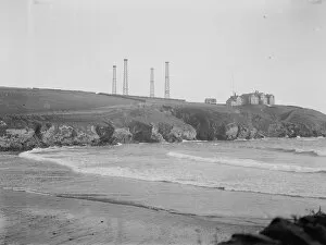 Mullion Collection: The four wooden Marconi wireless towers at Poldhu, Mullion, Cornwall. Probably around 1905