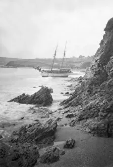 Images Dated 25th October 2018: Wreck of the Loustic, Gyllyngvase Beach, Falmouth, Cornwall. January 1936
